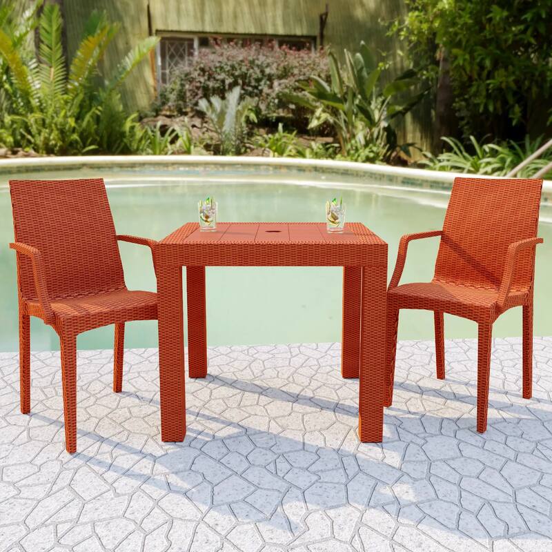Mace Polypropylene Stackable Armrest Patio Dining Chair with Woven Design for Outdoor Dining Patio Indoor Gatherings