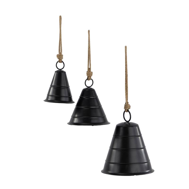 Gray, Red, Black or Bronze Metal Tibetan Inspired Decorative Cow Bell with Jute Hanging Rope (Set of 3)