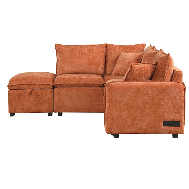 82.67" L-Shaped 5-Seat Sofa with Pull-Out Bed and USB Ports