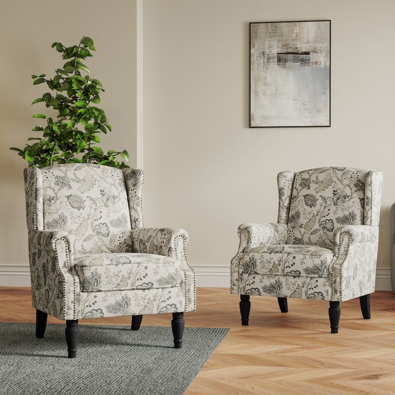 Set of 2 Patterned Upholstered Accent Chair for Living Room
