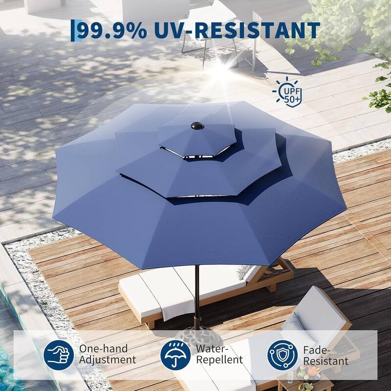 3-Tier 10Ft Patio Umbrella, Easy Crank and Push Button Tilt for Pool, Deck, Yard, Garden (No Base)