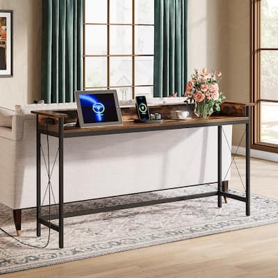 Extra Long Console Sofa Table with Outlets and USB Ports