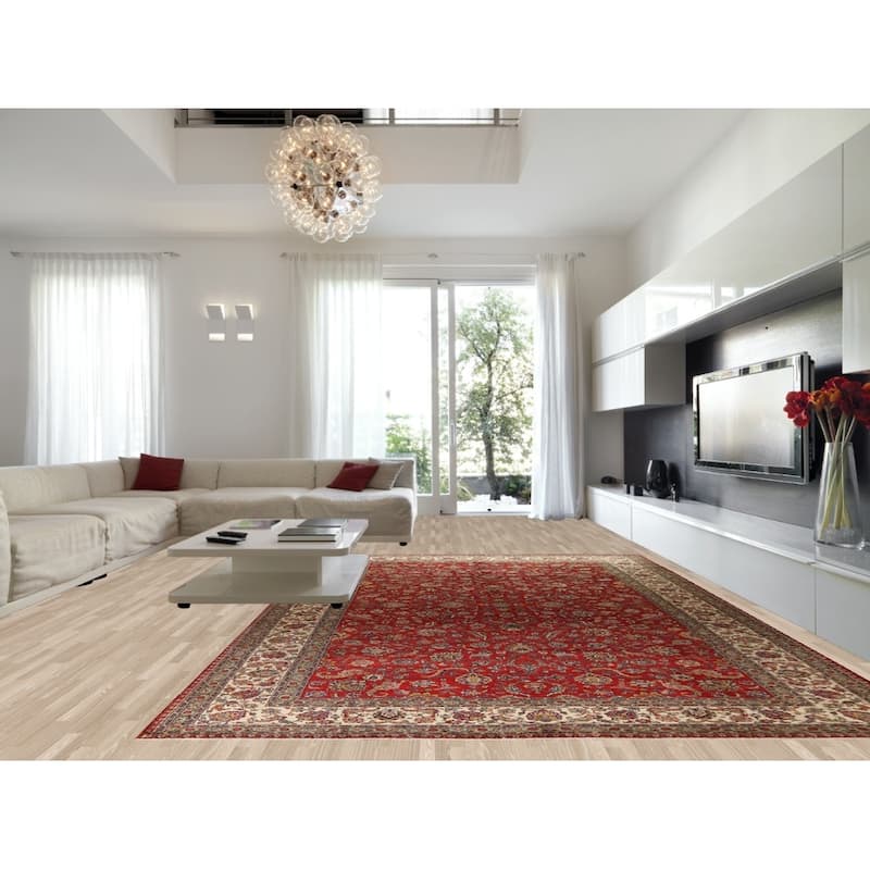 Hand Knotted Oriental 100% Wool Carpet Traditional All-Over Red Tabriz Area Rug - 16' 7'' X 10' 11''