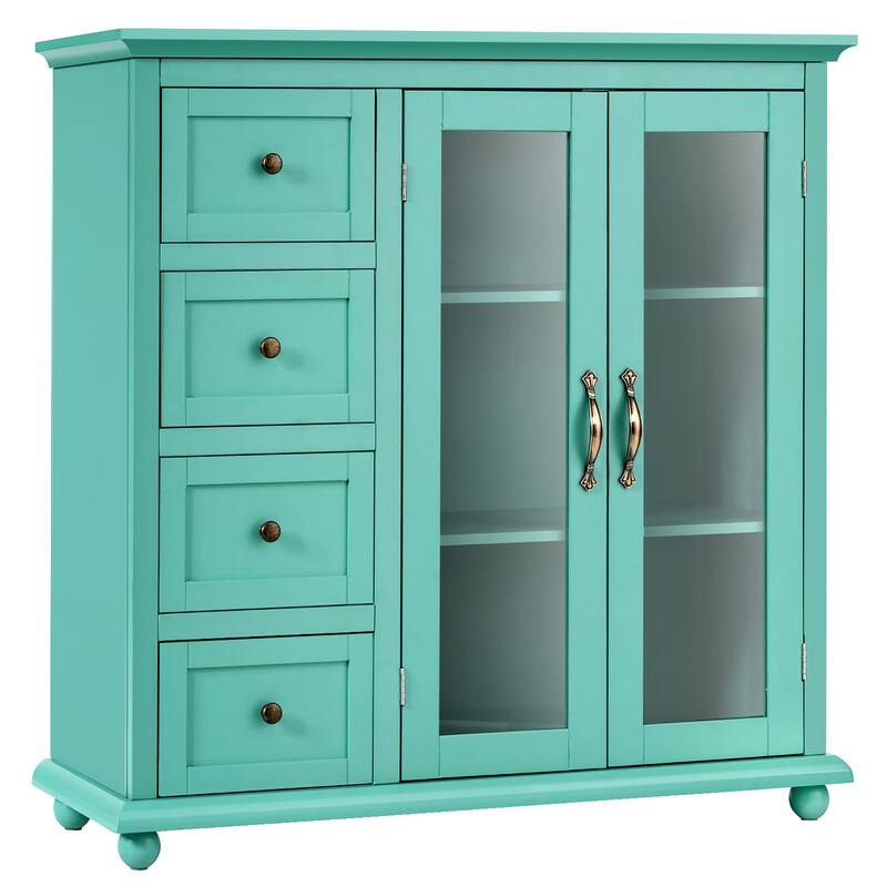 Buffet Sideboard Wood Storage Cabinet Console Table with 4 Drawers - Green