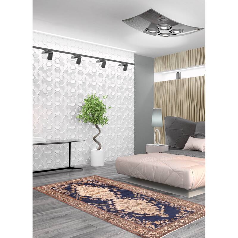 ECARPETGALLERY Hand-knotted Anatolian Vintage Dark Navy Wool Rug - 4'8 x 9'9