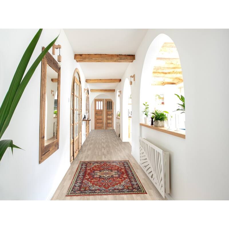 Geometric Heriz Serapi Indian Rug Hand-Knotted Wool Carpet - 2'10"x 5'1"