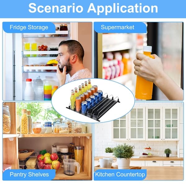 5pcs Drink Organizer for Fridge Self-Pushing Soda Can Dispenser, Black - 41 cm x 7.5 cm - Bed Bath & Beyond