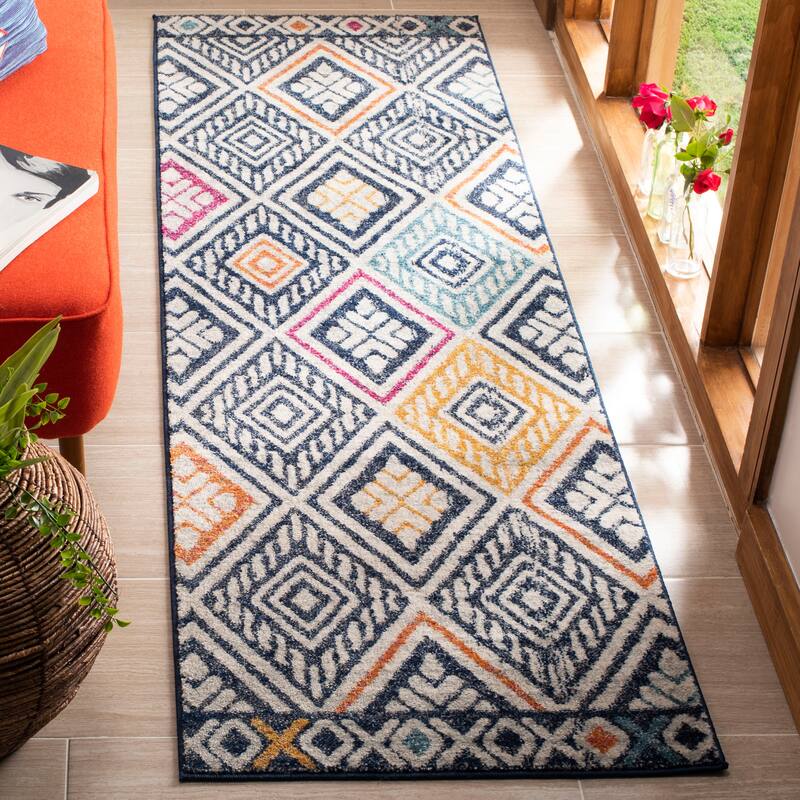 SAFAVIEH Evoke Nemesia Vintage Boho Rug - 2'2" x 7' Runner - Navy/Ivory