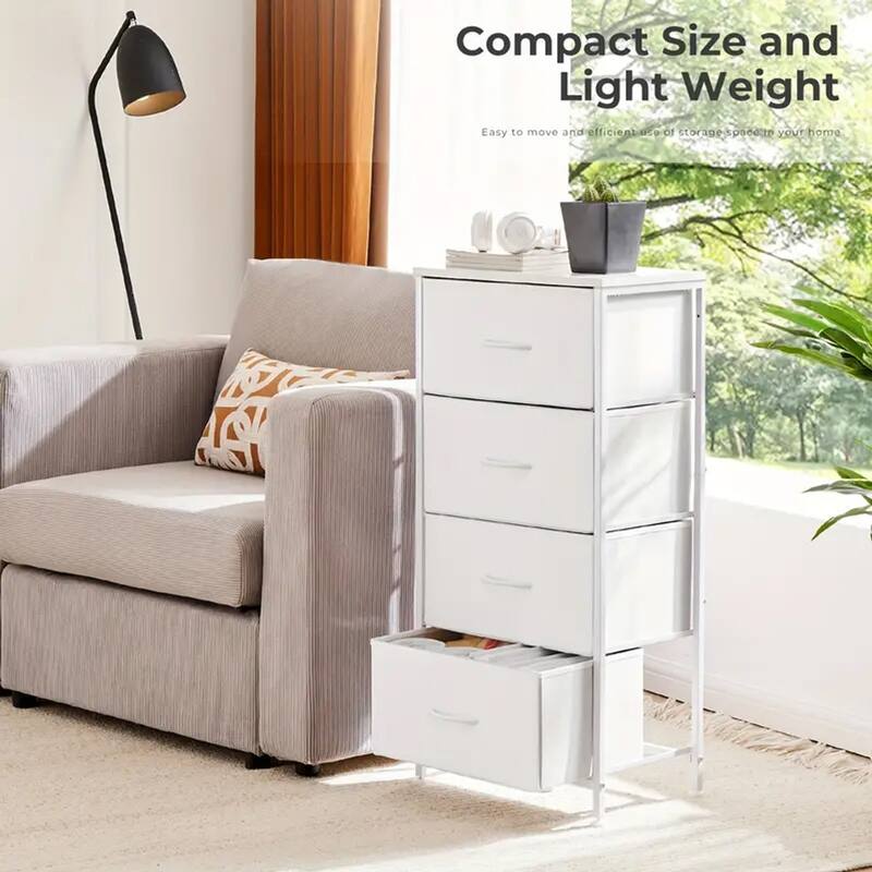 Dresser for Bedroom with 4 Fabric Drawers, Tall Chest Organizer Units for Clothing, Closet, Kidsroom, Storage Tower with Cabinet