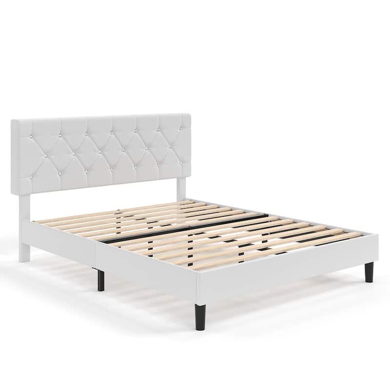 VECELO Upholstered Beds With Diamond Tufted Headboard Platform Bed Frame 7.9'' Under Bed Space