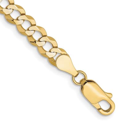 Curata 10k Yellow Gold Unisex 4.7mm Light Flat Miami Curb Chain Bracelet Options: 7" 8"