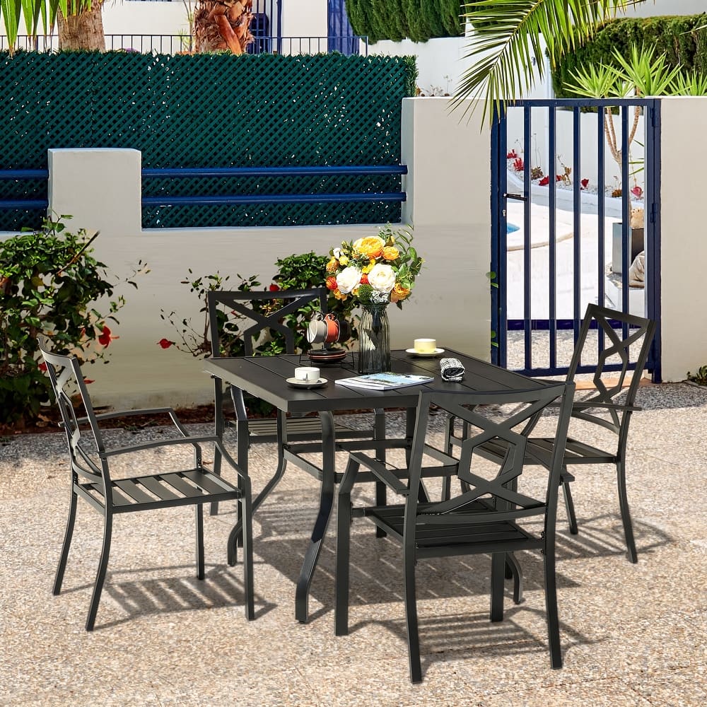 Outdoor Iron Dining Set of 5, Powder Coating, Black