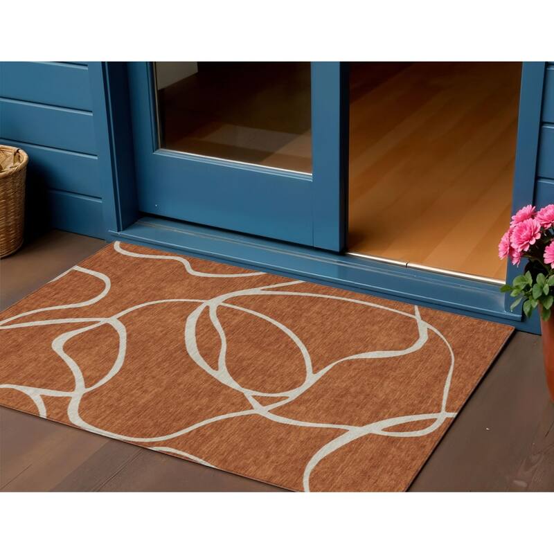 HomeRoots Abstract Transitional Rectangle Outdoor Rug - 3' x 5'