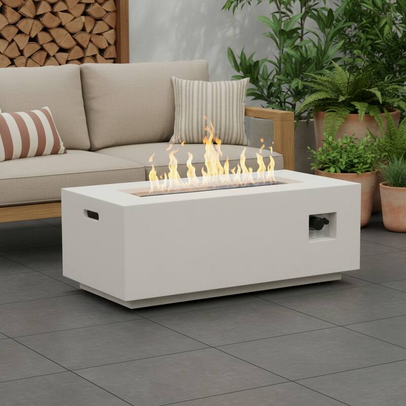 Aidan Outdoor 40,000 BTU Lightweight Concrete Rectangular Fire Pit (No Tank Holder) by Christopher Knight Home - White