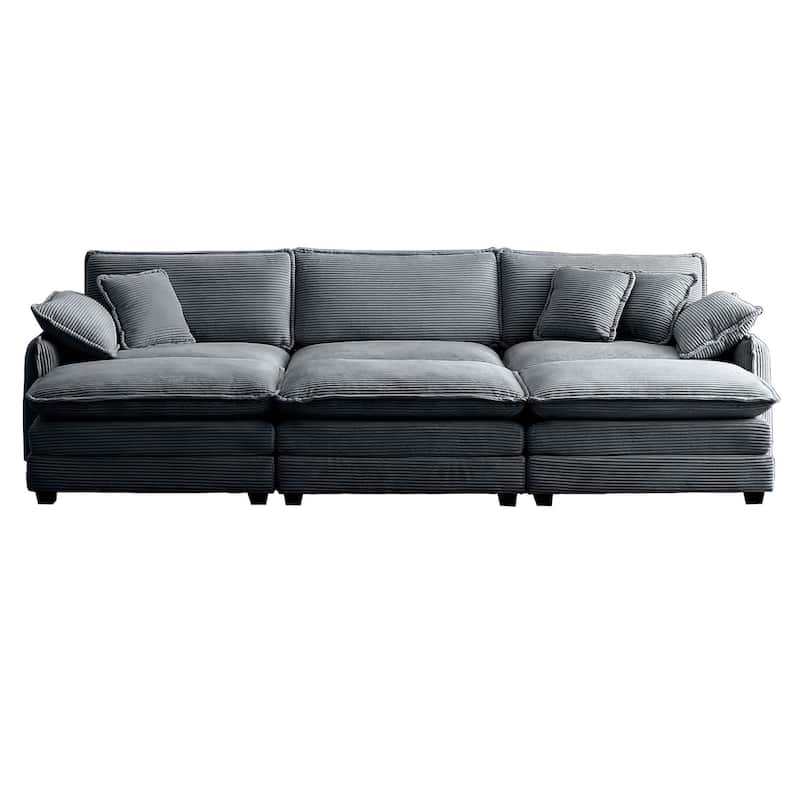 Grey 6-piece Corduroy Modular Sleeper Sectional Sofa with 3 Ottomans