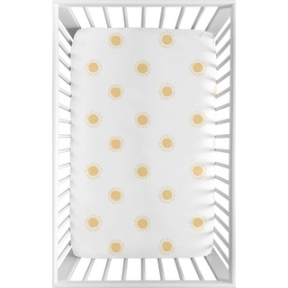 Sweet Jojo Designs White and Yellow Boho Sun Boy, Girl Unisex/Gender Neutral Fitted Mini Portable Crib Sheet -Bohemian Celestial