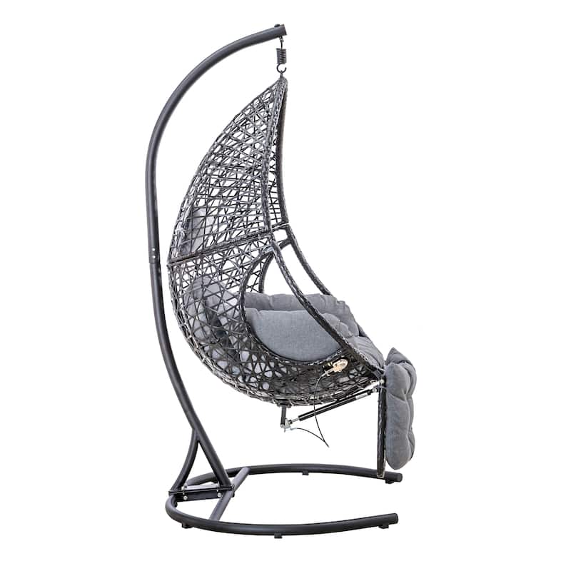 Patio PE Rattan Swing Chair With Stand and Leg Rest for Balcony
