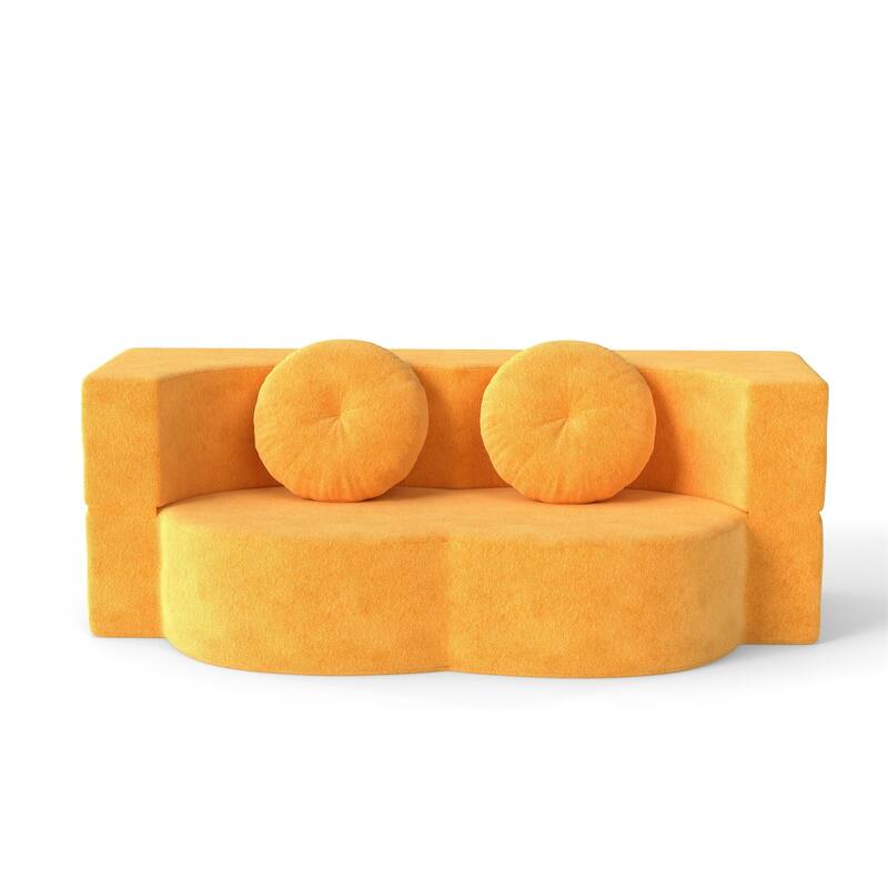 Modern 2-Seater Sofa Multi-Functional Folding Sofa Bed with Pillow, Curved Armrest, for Living Room, Apartment