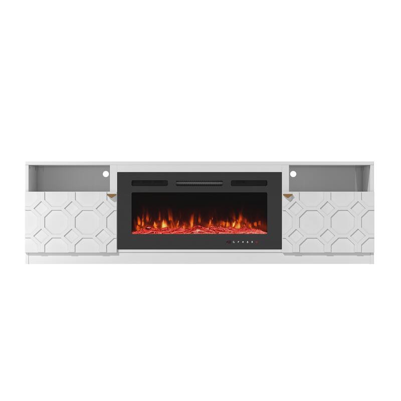 Clihome 36'' Electric Fireplace High Gloss 70'' TV Stand