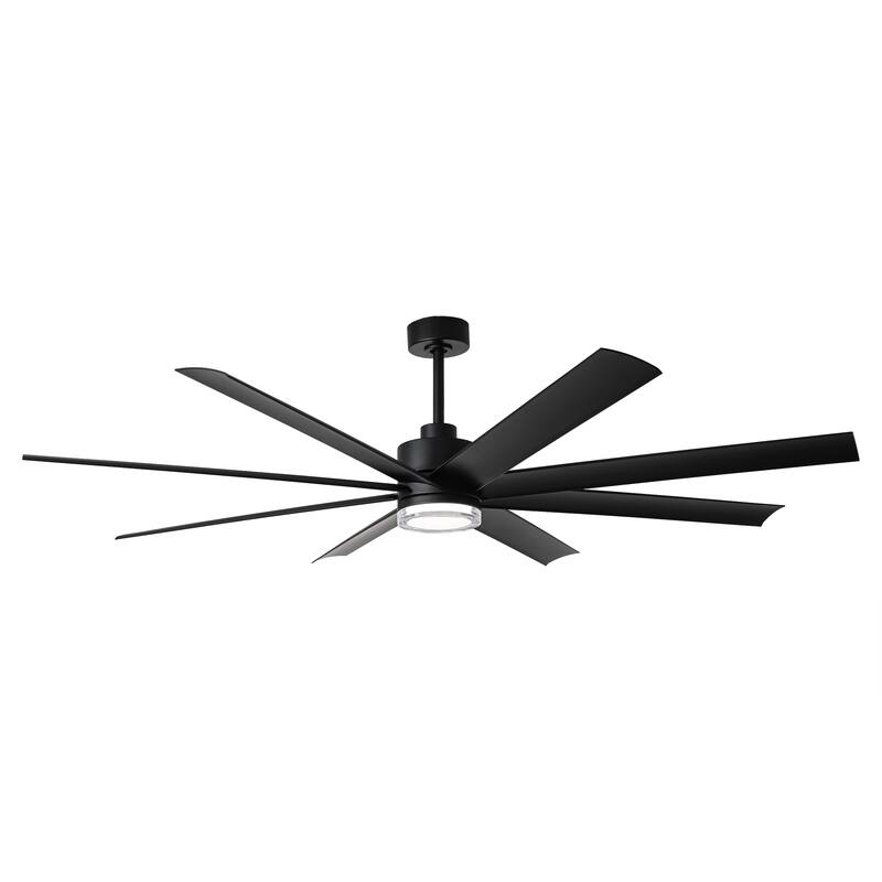 72" Modern Black Large Smart Ceiling Fan with Light and Remote, App Control, Voice Control