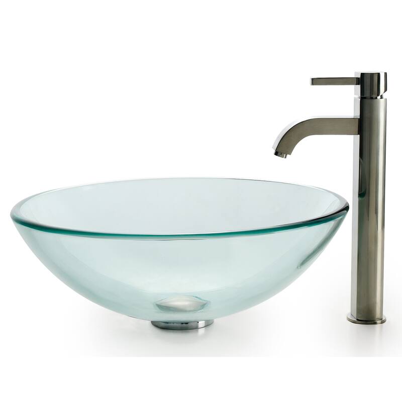 Kraus Bathroom Combo - 16-1/2" Clear Glass Vessel Bathroom Sink with