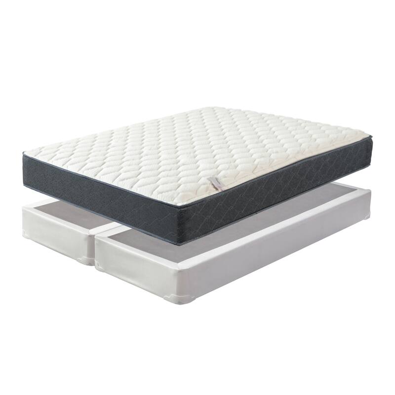 Onetan, 10-Inch Medium Tight Top Memory Foam Pocket Coil rolled Mattress and 8" Split Wood Box Spring Set,