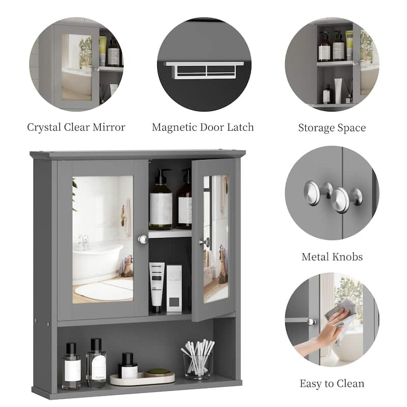 Futzca Bathroom Cabinet Wall Mounted, Storage Cabinet with Doors and Mirror