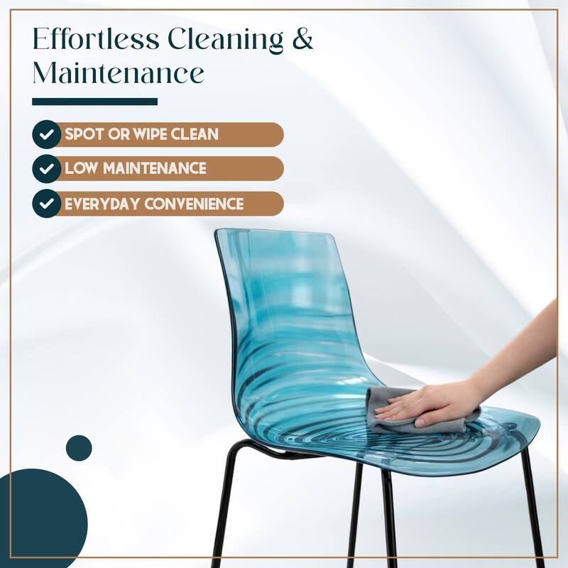 Astor Modern Minimalist Transparent Dining Chair with Black Metal Legs and Ripple Design Accent Side Chair for Indoor & Outdoor