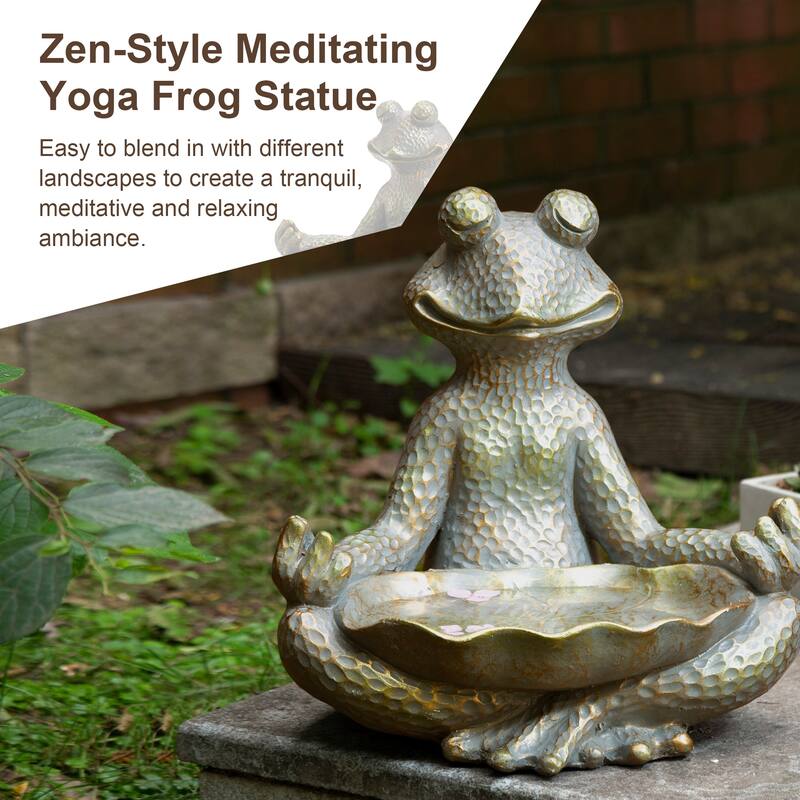 28" H Bronze MgO Lucky Stacked Frogs Garden Statues with "Welcome" Sign Zen-style Coastal-style Sculpture by Glitzhome