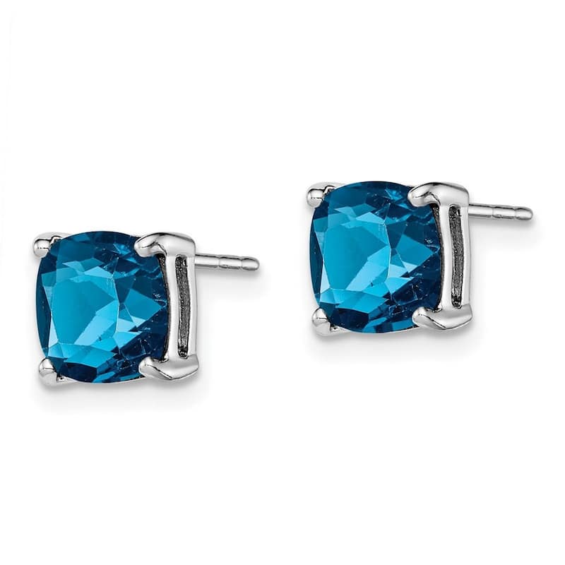 Curata 925 Sterling Silver Polished Rhodium Plated 7mm London Blue Topaz Post Earrings