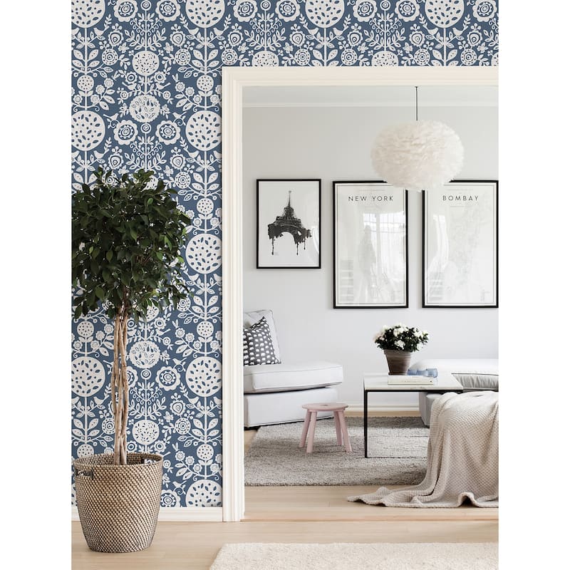 NuWallpaper Navy Anya Peel & Stick Wallpaper - 20.5-in x 216-in