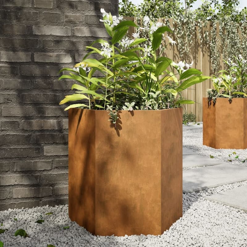 vidaXL Garden Planters Raised Vegetable Bed Elevated Flower Box Outdoor Steel - 15.7 x 18.1 x 17.7 - Brown