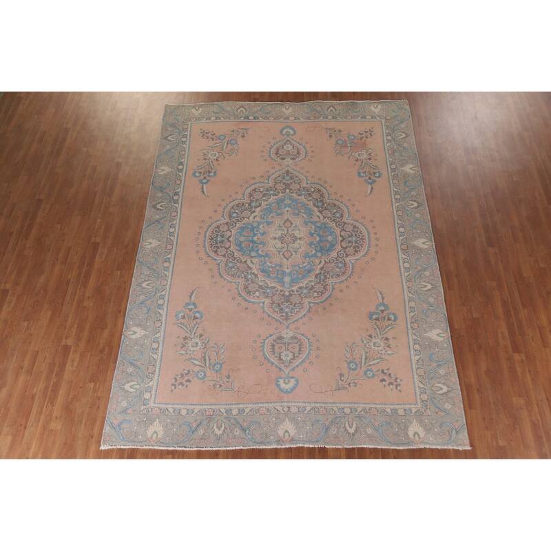 Hand Knotted Oriental 100% Wool Carpet Traditional Medallion Coral Tabriz Area Rug - 11' 11'' X 8' 8''