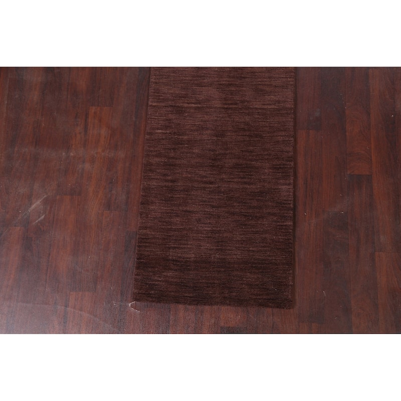 Contemporary Solid Gabbeh Oriental Runner Rug Hand-knotted Wool Carpet - 2'9" x 9'10"