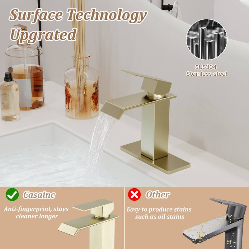 Single Handle Single Hole Bathroom Vanity Sink Waterfall Spout Bathroom Faucet