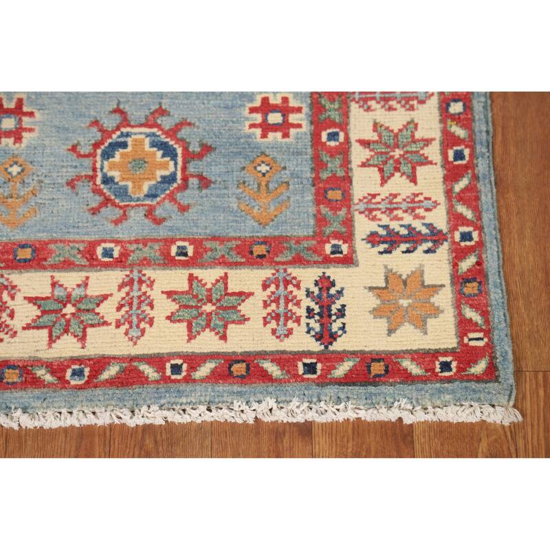 Light Blue Kazak Oriental Rug Hand-Knotted Wool Carpet - 2'0"x 3'0"