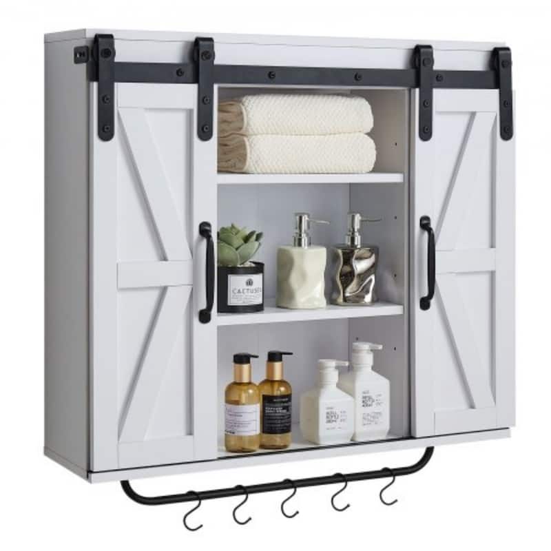 White Bathroom Wall Cabinet with Adjustable Shelves and Multi-Layer Storage for Small Space - 31” x 9” x 30”