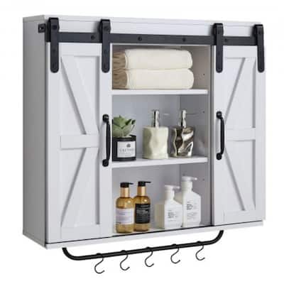 White Bathroom Wall Cabinet with Adjustable Shelves and Multi-Layer Storage for Small Space - 31” x 9” x 30”