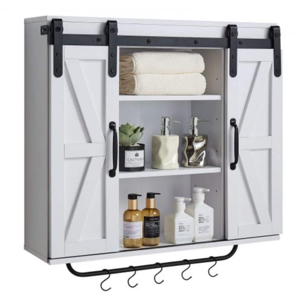 White Bathroom Wall Cabinet with Adjustable Shelves and Multi-Layer Storage for Small Space - 31” x 9” x 30”
