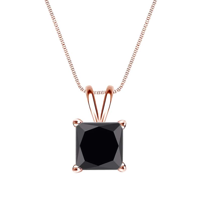 Auriya 2ctw Princess-cut Solitaire Black Diamond Necklace 14k Gold - Rose
