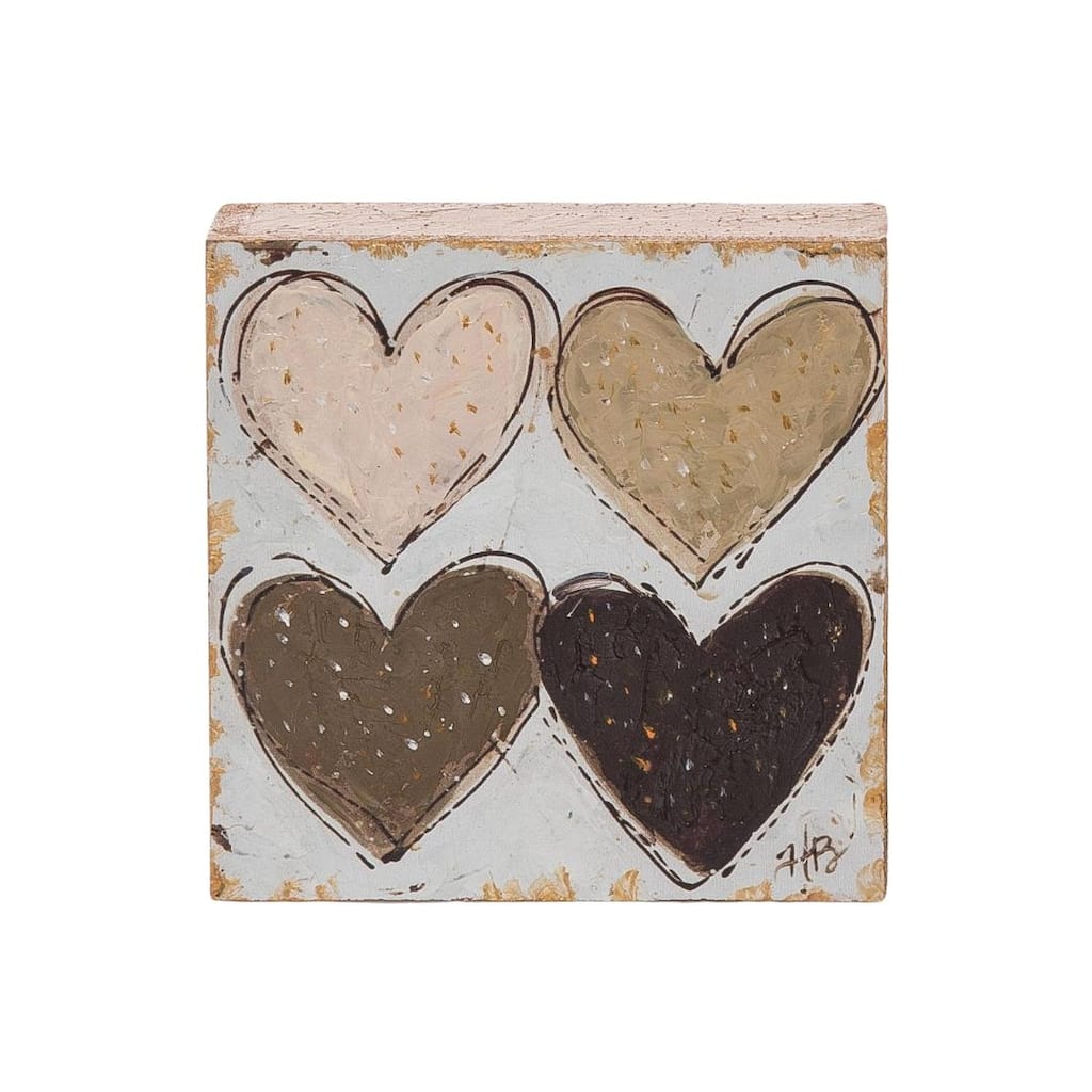 Transpac Wood Block with Neutral Hearts Home Decorations Valentines