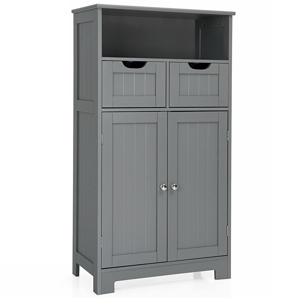 Gymax Bathroom Floor Cabinet Wooden Storage Organizer w/Drawer Doors - See Details