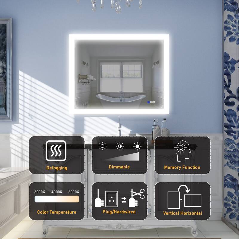 Bathroom Wall Mounted Frameless LED Mirror Super Bright Light With Anti-Fog (Horizontal/Vertical)
