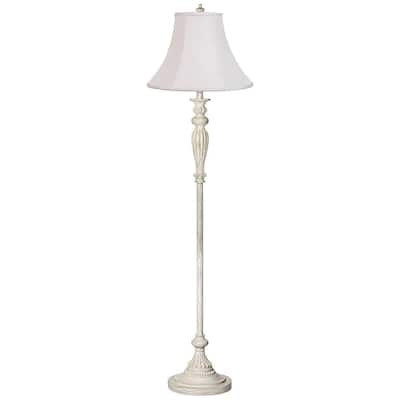 Shabby Chic Floor Lamp Antique White Fabric Bell for Living Room - 16" x 60"