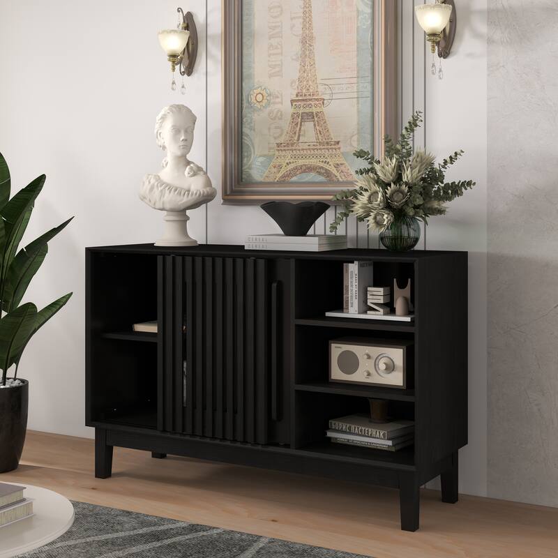47.3" Sideboard Buffet Cabinet with Storage, Fluted Sideboard with 2 Doors & Solid Wood Feet, TV Media Console, Storage Cabinet
