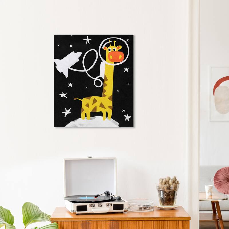 Wynwood Studio Canvas Animals Astrogiraffe Black and Pastel Yellow Modern & Contemporary Wall Art Canvas Print - 24 x 20