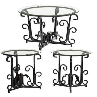 3-Piece Coffee Table Set,Tempered Glass Surface with Sturdy Metal Frame-Modern Living Room Sets(1 Coffee Table + 2 End Tables)