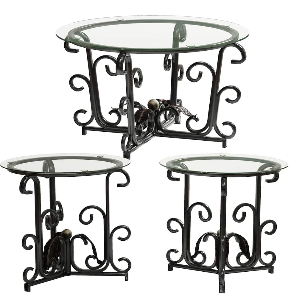3-Piece Coffee Table Set,Tempered Glass Surface with Sturdy Metal Frame-Modern Living Room Sets(1 Coffee Table + 2 End Tables)