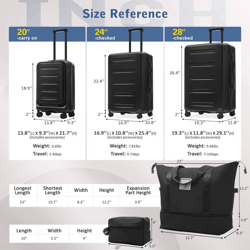 Luggage Sets 5 Piece with Front Opening, Hardside Expandable Carry On Suitcase Set with Double Spinner Wheel with USB Port