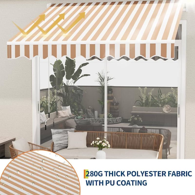 10'x8' Retractable Waterproof Patio Awning, Sun Shade Awning with Manual Crank Handle - N/A
